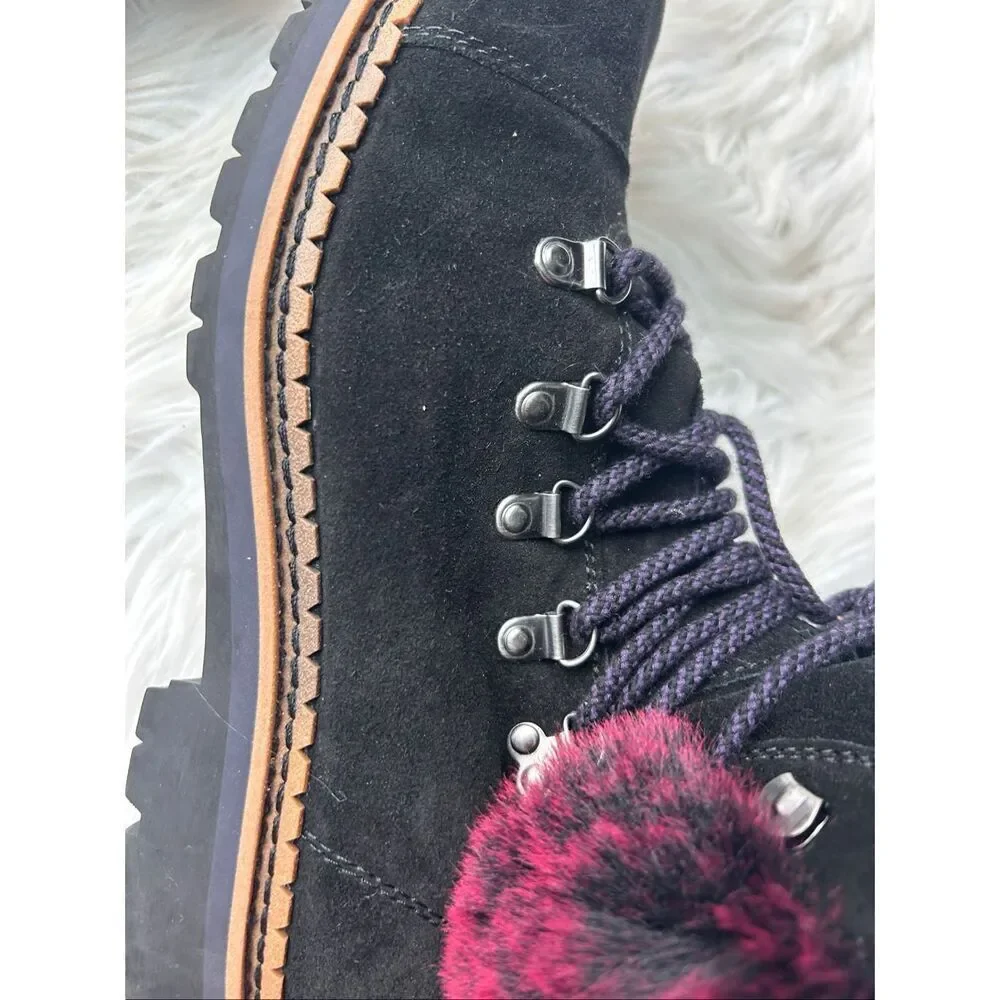 SAM EDELMAN Bowen $300 Suede Fur Collar Hiking Boots Booties Women's 9